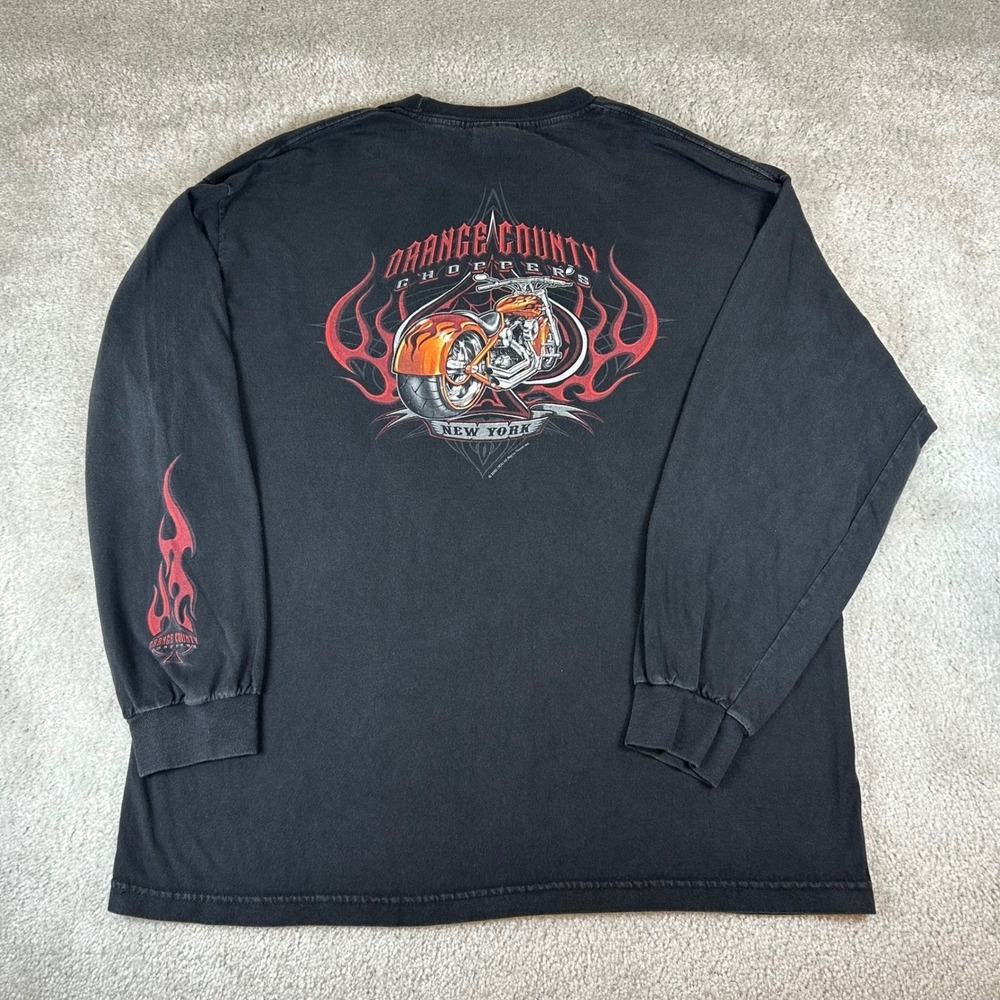 Vintage Y2K Orange County Choppers Long Sleeve T-Shirt Mens XL Black Biker Flame